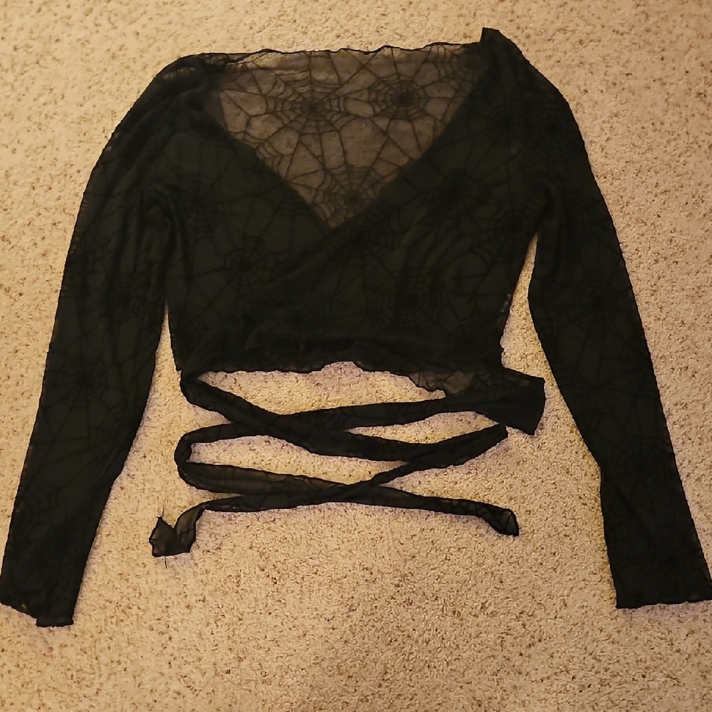 Black Lace Spider Web Wrap Top